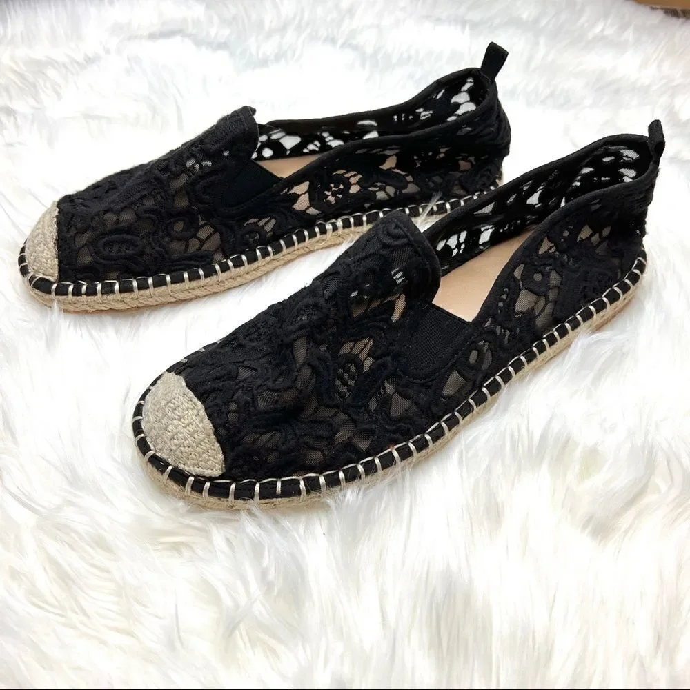 Torrid Black Lace Espadrille Flat 11.5W slip on Wide
